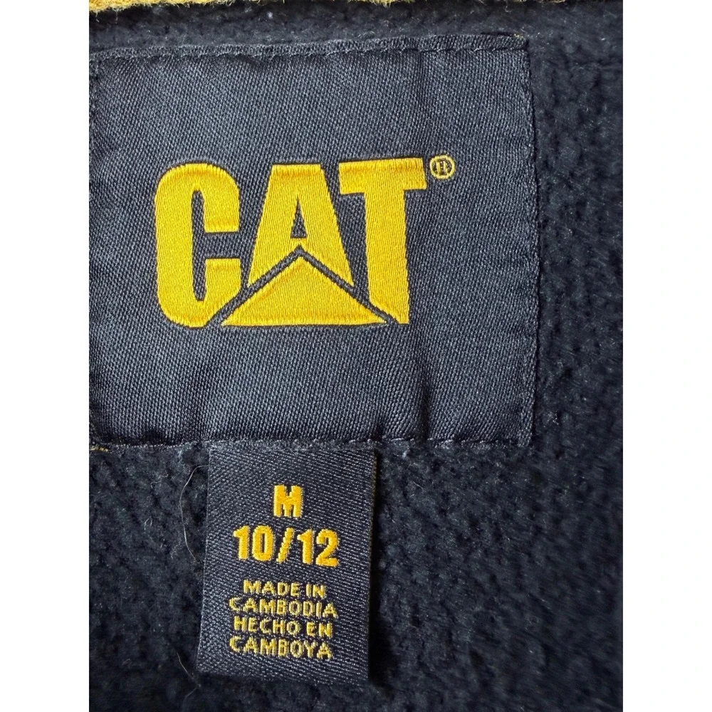CAT Caterpillar Boys M 10/12 Black Logo Pullover Hoodie Construction Workwear